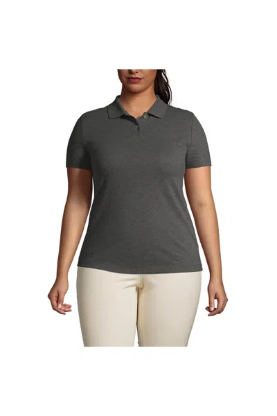Lands' End Women's Plus Size Short Sleeve Basic Mesh Polo Shirt In Gray