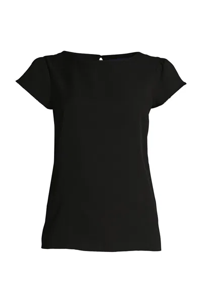 Lands' End Women's Plus Size Short Sleeve Crepe Tulip Sleeve Blouse In Black