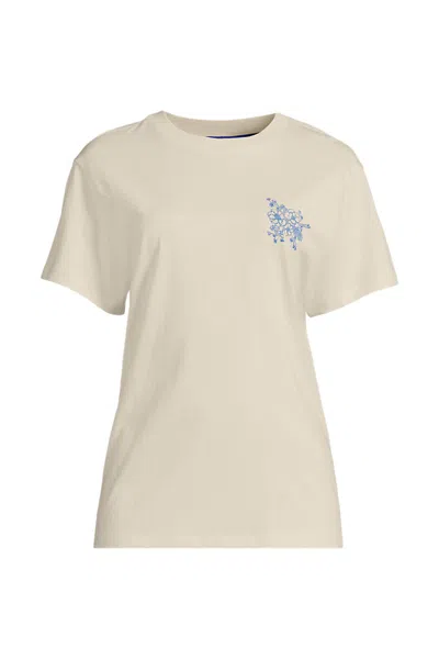 Lands' End Women's Plus Size Short Sleeve Crew Neck Graphic T-shirt In Neutral