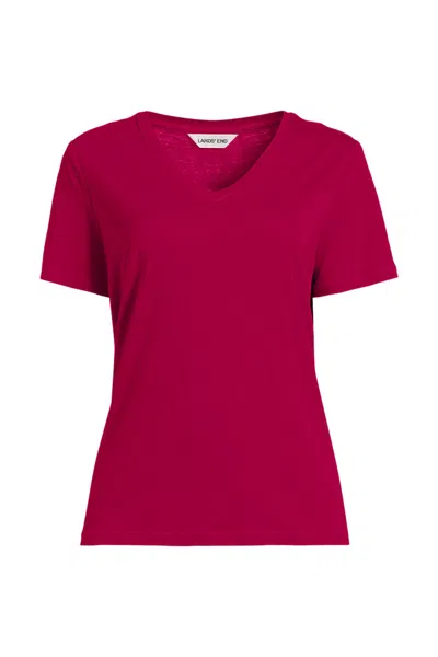 Lands' End Women's Plus Size Short Sleeve Linen Blend V-neck Tee In Pink