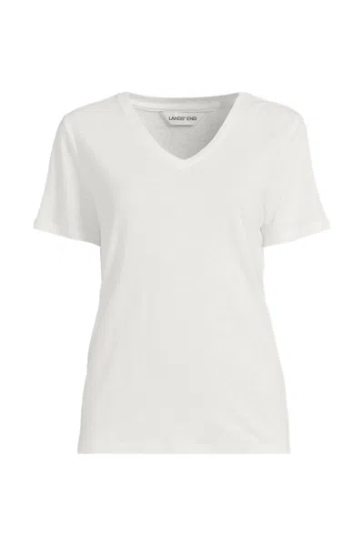 Lands' End Short Sleeve Linen Blend V-neck Tee In White