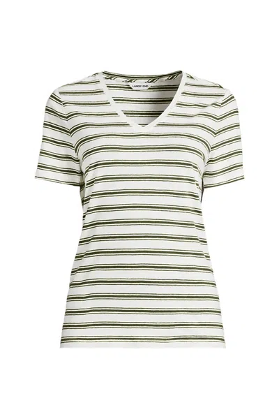 Lands' End Short Sleeve Linen Blend V-neck Tee In Multi