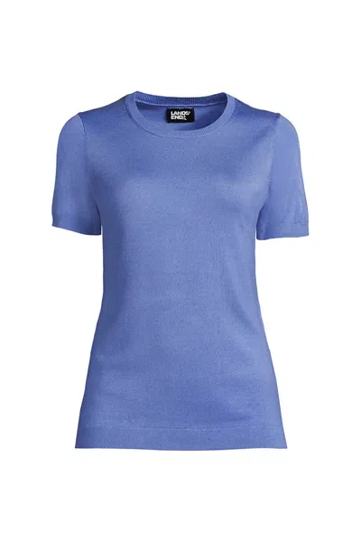 Lands' End Women's Plus Size Short Sleeve Performance Sweater In Blue