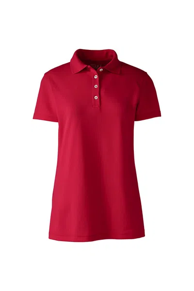 Lands' End Women's Plus Size Short Sleeve Polyester Polo Shirt In Red