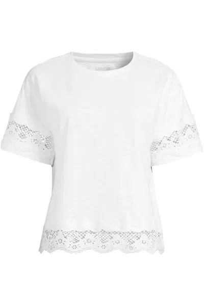Lands' End Short Sleeve Slub Jersey Cutwork T-shirt In White