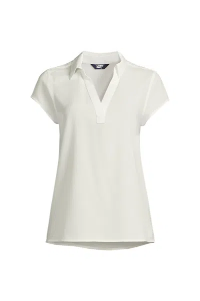 Lands' End Women's Plus Size Short Sleeve Split Neck Crepe Blouse In Ivory