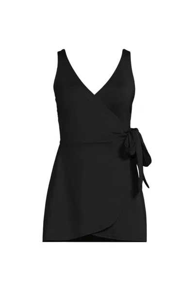 Lands' End Women's Plus Size Side Tie Mini Swim Dress Swimsuit In Black