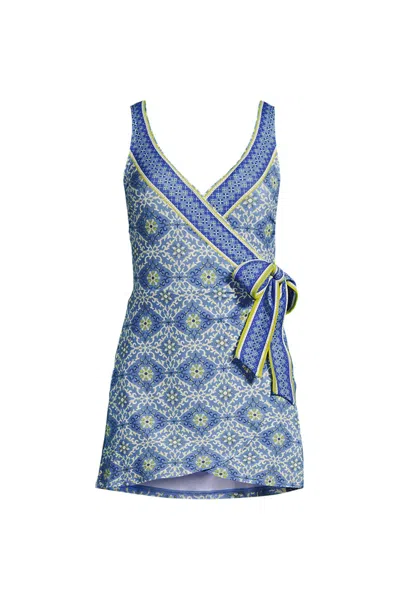 Lands' End Women's Plus Size Side Tie Mini Swim Dress Swimsuit In Blue