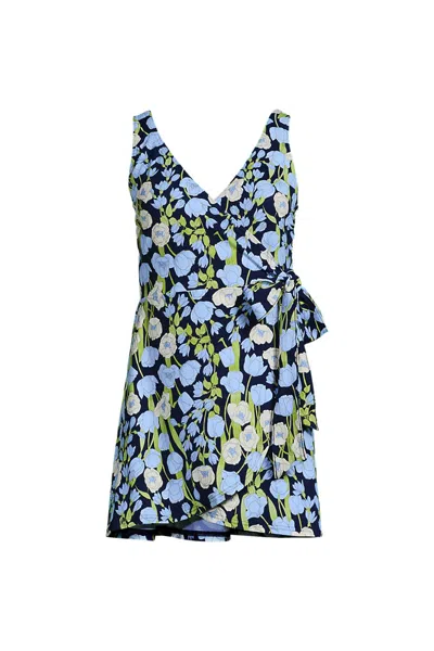 Lands' End Women's Plus Size Side Tie Mini Swim Dress Swimsuit In Blue