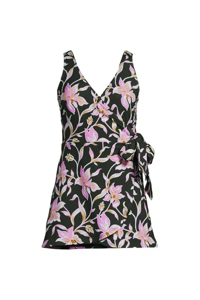 Lands' End Women's Plus Size Side Tie Mini Swim Dress Swimsuit In Green