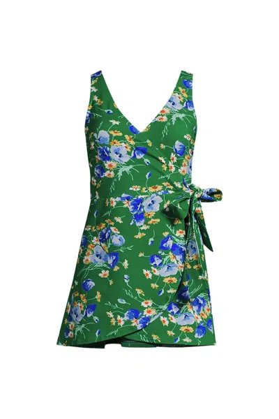 Lands' End Women's Plus Size Side Tie Mini Swim Dress Swimsuit In Multi