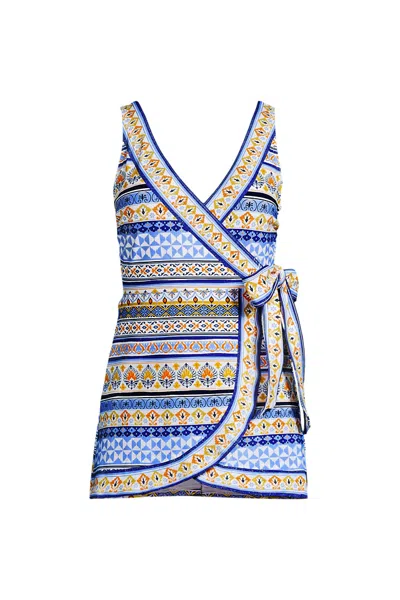 Lands' End Women's Plus Size Side Tie Mini Swim Dress Swimsuit In White