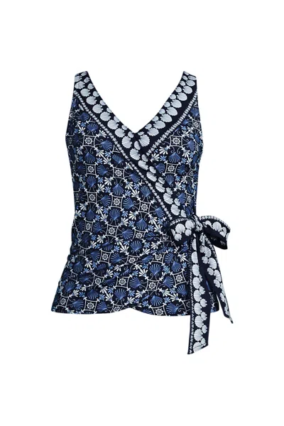 Lands' End Women's Plus Size Side Tie Tankini Top In Blue