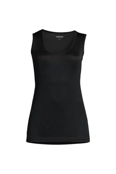 Lands' End Women's Plus Size Silk Interlock Thermal Long Underwear Base Layer Tank Top In Black