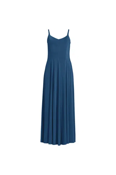 Lands' End Women's Silky Knit Godet Maxi Dress In Blue