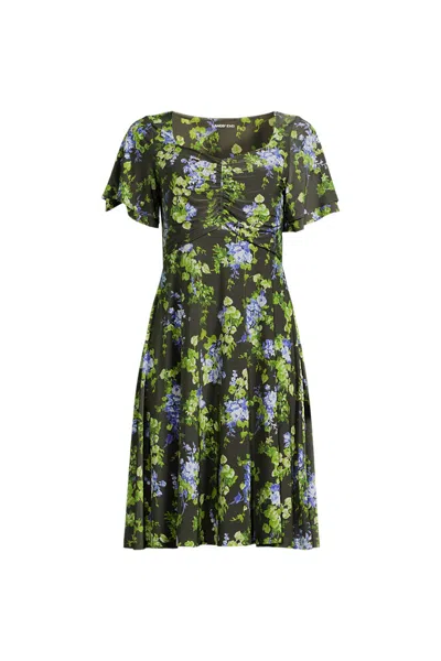 Lands' End Women's Plus Size Silky Knit V-neck Flutter Sleeve Knee Length Dress In Multi