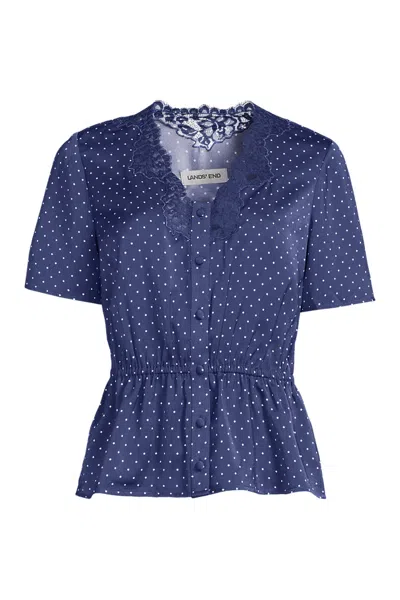 Lands' End Women's Plus Size Silky Lace Blouse In Blue
