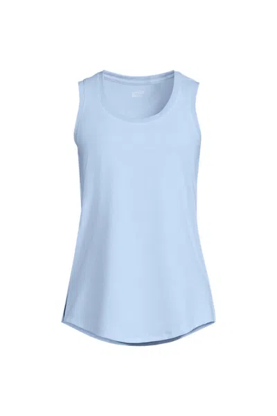 Lands' End Women's Plus Size Sleeveless Power Performance Scoop Neck Curved Hem Tunic Tank In Blue