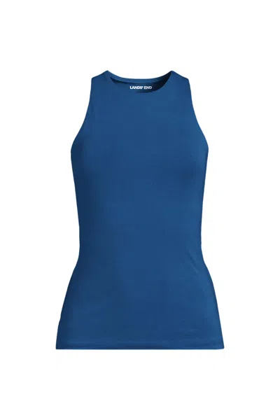 Lands' End Women's Plus Size Slender Crew Neck Tank Top In Blue