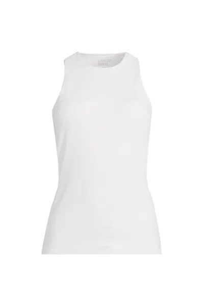 Lands' End Women's Plus Size Slender Crew Neck Tank Top In White