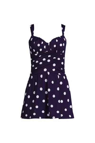 Lands' End Women's Plus Size Slender Lite Sweetheart Shirred Swim Dress In Blue