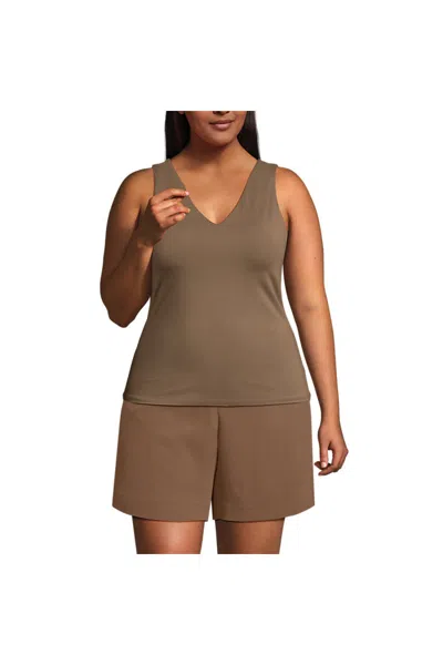Lands' End Women's Plus Size Slender Tank Top In Brown