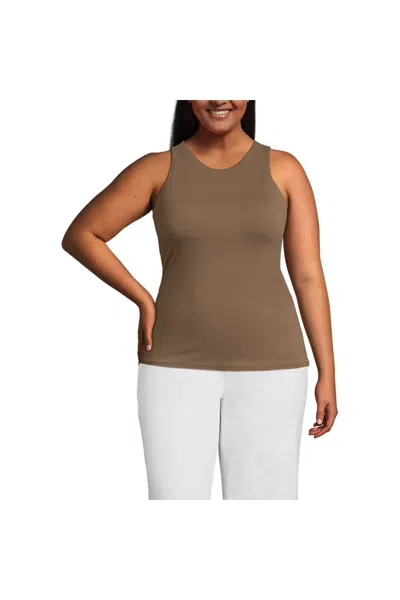 Lands' End Women's Plus Size Slender Tank Top In Brown