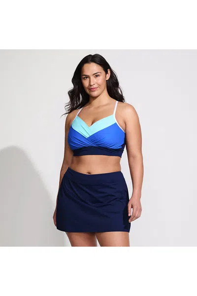 Lands' End Women's Plus Size Slendersuit Pleated Bikini Top In Blue