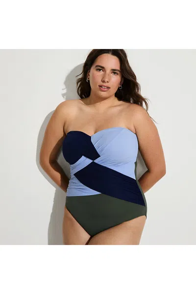 Lands' End Women's Plus Size Slendersuit Wrap Bandeau One Piece Swimsuit In Multi
