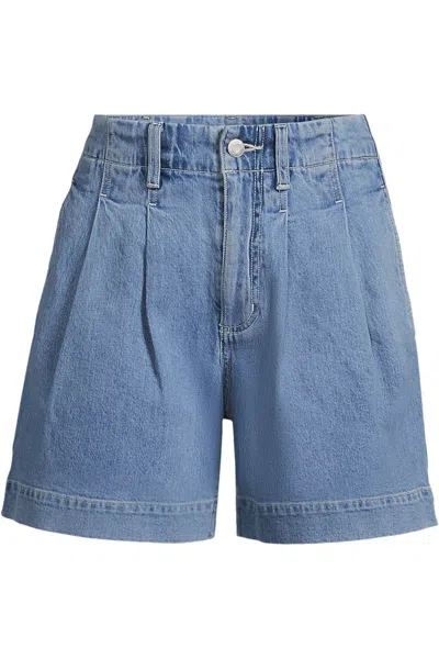 Lands' End Women's Plus Size Soft Denim High Rise 7" Pleated Trouser Shorts In Blue