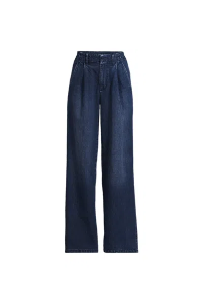 Lands' End Women's Plus Size Soft Denim High Rise Pleated Wide Leg Trousers In Blue