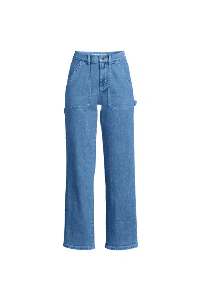 Lands' End Women's Plus Size Soft Denim High Rise Utility Cargo Ankle Jeans In Blue