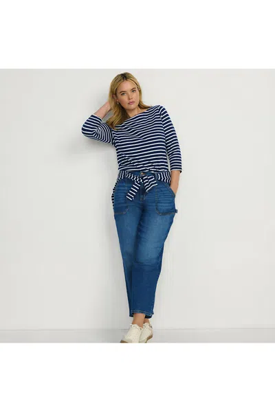 Lands' End Women's Plus Size Soft Denim High Rise Utility Cargo Ankle Jeans In Blue