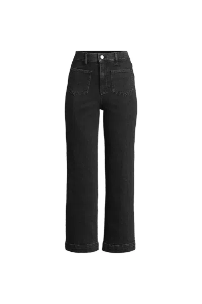 Lands' End Women's Plus Size Soft Denim High Rise Wide Leg Patch Pocket Crop Jeans In Black