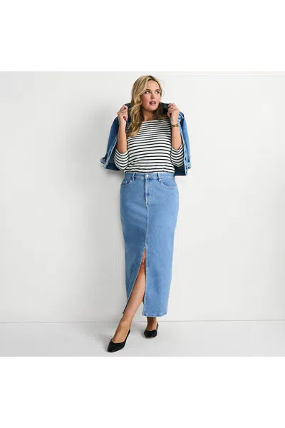 Lands' End Women's Plus Size Soft Denim Maxi Skirt In Blue