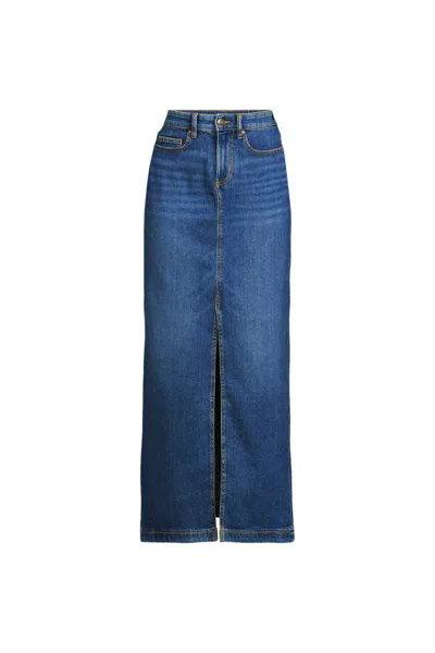 Lands' End Women's Plus Size Soft Denim Maxi Skirt In Blue