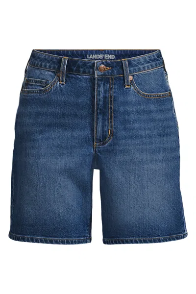 Lands' End Women's Plus Size Soft Denim Mid Rise 7" Jean Shorts In Blue
