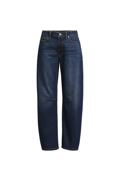 Lands' End Women's Plus Size Soft Denim Mid Rise Relaxed Barrel Leg Ankle Jeans In Blue