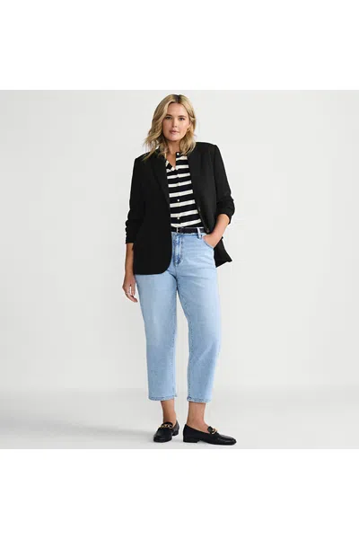 Lands' End Women's Plus Size Soft Denim Mid Rise Relaxed Straight Crop Jeans In Black