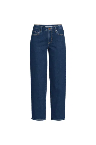Lands' End Women's Plus Size Soft Denim Mid Rise Relaxed Straight Crop Jeans In Blue