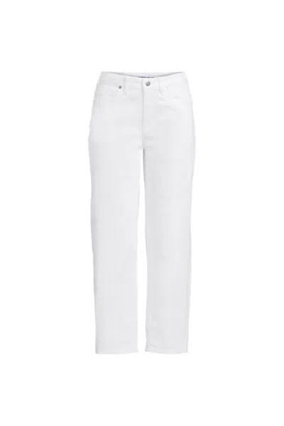 Lands' End Women's Plus Size Soft Denim Mid Rise Relaxed Straight Crop Jeans In White