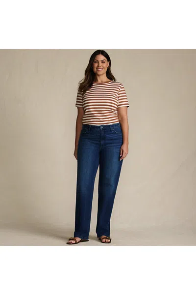 Lands' End Women's Plus Size Soft Denim Mid Rise Relaxed Straight Leg Jeans In Blue