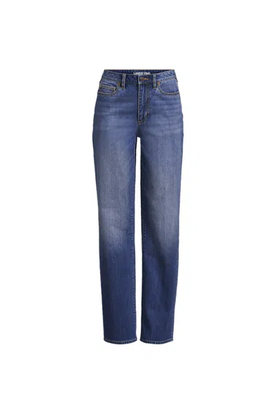 Lands' End Women's Plus Size Soft Denim Mid Rise Relaxed Straight Leg Jeans In Blue