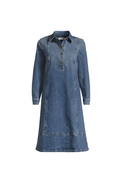 Lands' End Women's Plus Size Soft Denim Popover Long Sleeve Shirt Dress In Blue