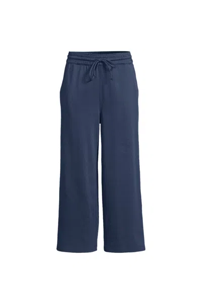 Lands' End Women's Plus Size Sport Knit Elastic Waist Wide Leg Crop Pants In Blue