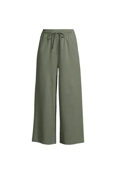 Lands' End Women's Plus Size Sport Knit Elastic Waist Wide Leg Crop Pants In Green
