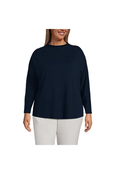 Lands' End Women's Plus Size Sport Knit Funnel Neck Top In Blue