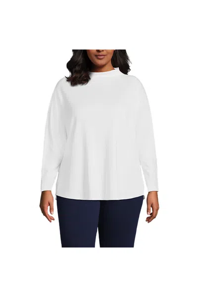 Lands' End Women's Plus Size Sport Knit Funnel Neck Top In White
