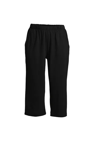 Lands' End Women's Plus Size Sport Knit High Rise Elastic Waist Capri Pants In Black