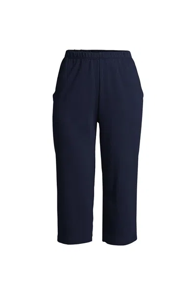 Lands' End Women's Plus Size Sport Knit High Rise Elastic Waist Capri Pants In Blue